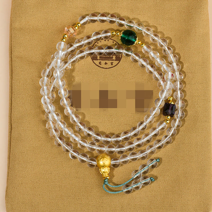 Bransoletka z Buddha Stones 108 koralików Mala z białego kryształu o czystości