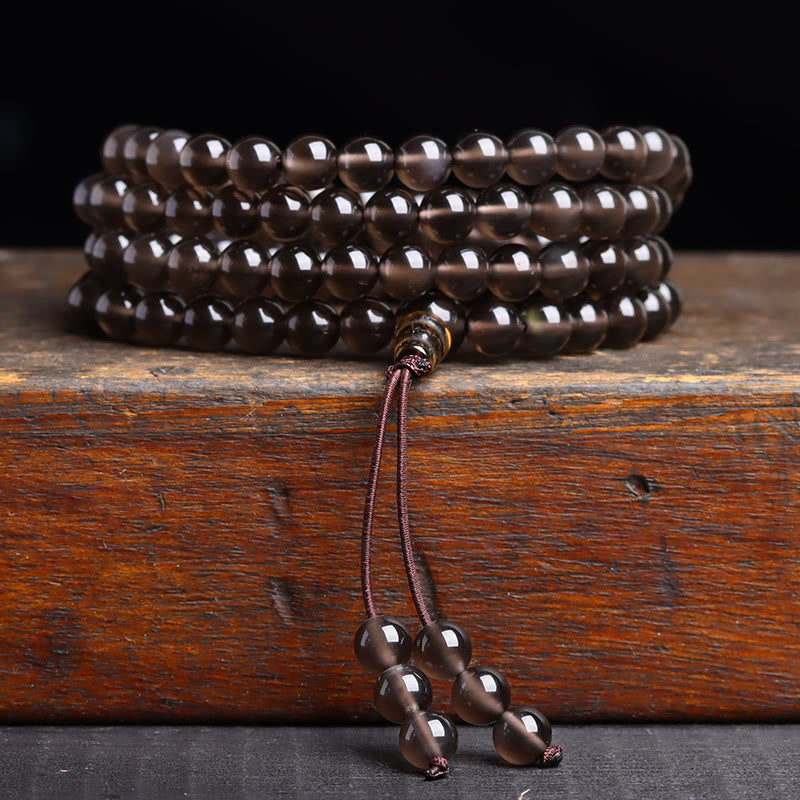Buddha Stones 108 Mala Beads Czarny Obsydian Bransoletka Spełnienie Obsydianu