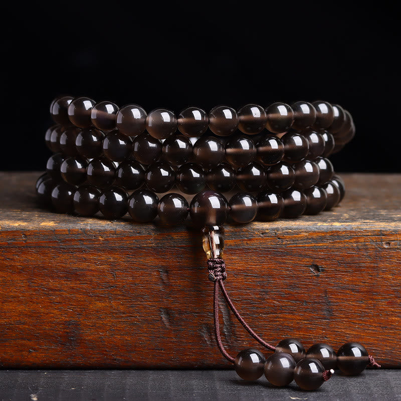 Buddha Stones 108 Mala Beads Czarny Obsydian Bransoletka Spełnienie Obsydianu