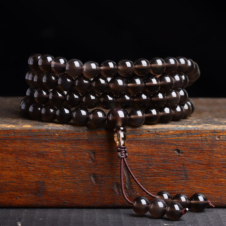 Buddha Stones 108 Mala Beads Czarny Obsydian Bransoletka Spełnienie Obsydianu