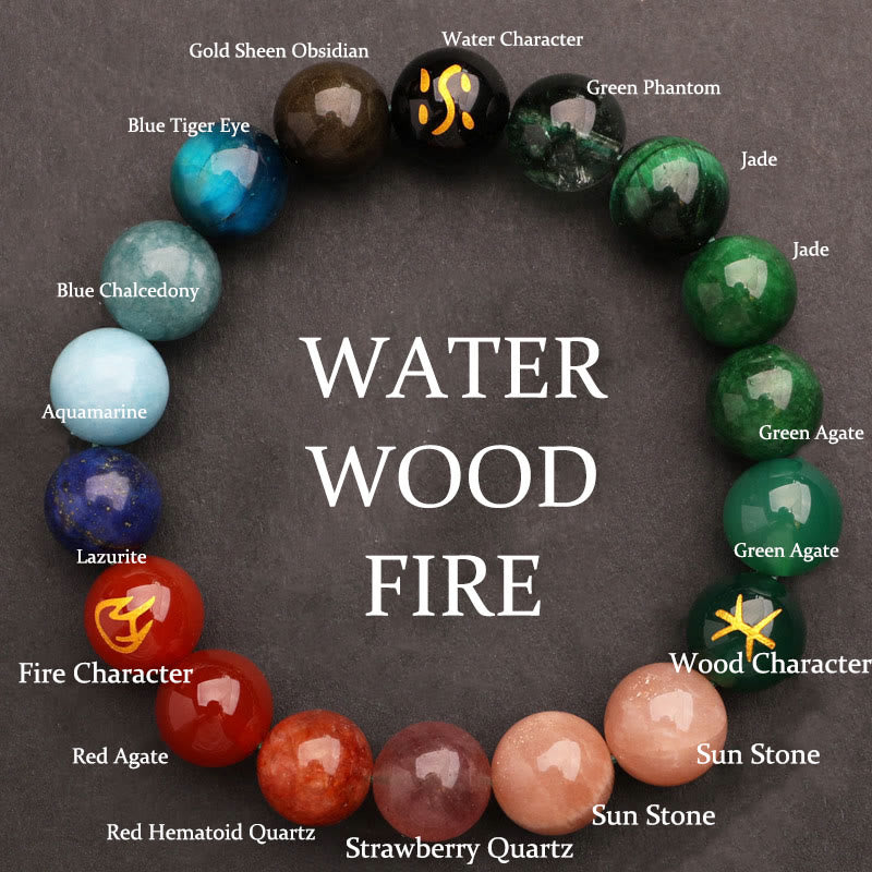 Buddha Stones Pięć Elementów Różnorodny Agat Kryształ Zielony Truskawkowy Kwarc Kamień Słoneczny Bransoletka Bogactwo - Drewno opałowe (obwód nadgarstka: 14-16 cm) - 12 mm - image 41
