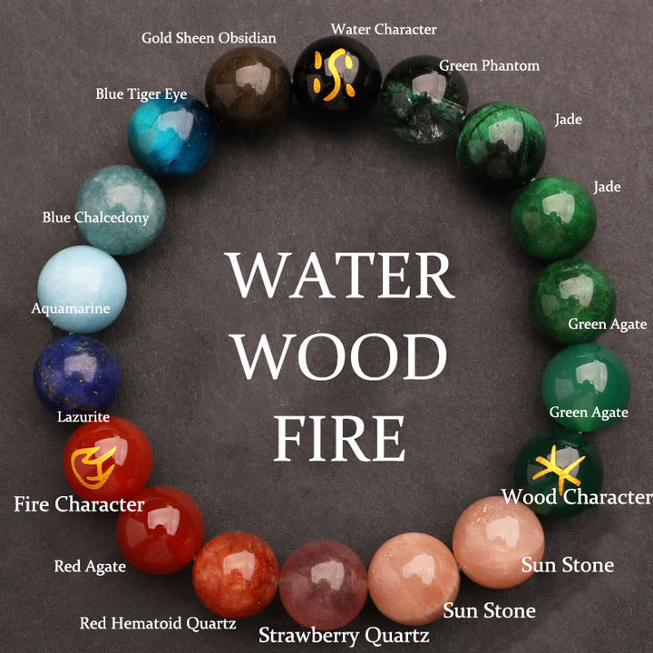 Buddha Stones Pięć Elementów Różnorodny Agat Kryształ Zielony Truskawkowy Kwarc Kamień Słoneczny Bransoletka Bogactwo - Drewno opałowe (obwód nadgarstka: 14-16 cm) - 12 mm - image 41