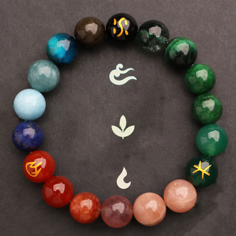 Buddha Stones Pięć Elementów Różnorodny Agat Kryształ Zielony Truskawkowy Kwarc Kamień Słoneczny Bransoletka Bogactwo