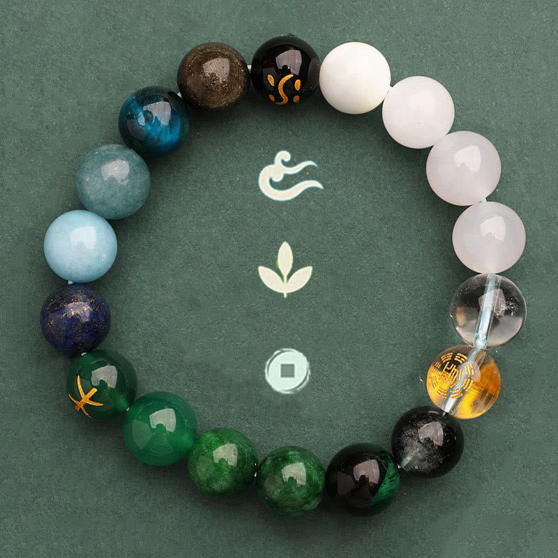 Buddha Stones Pięć Elementów Różnorodny Agat Kryształ Zielony Truskawkowy Kwarc Kamień Słoneczny Bransoletka Bogactwo