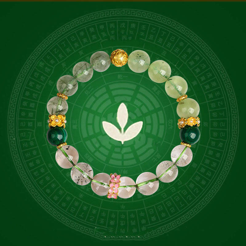 Buddha Stones Pięć Elementów Różnorodny Agat Kryształ Zielony Fantom Rutilated Kwarc Zielony Agat Winogronowy Malachit Bransoletka Szczęścia