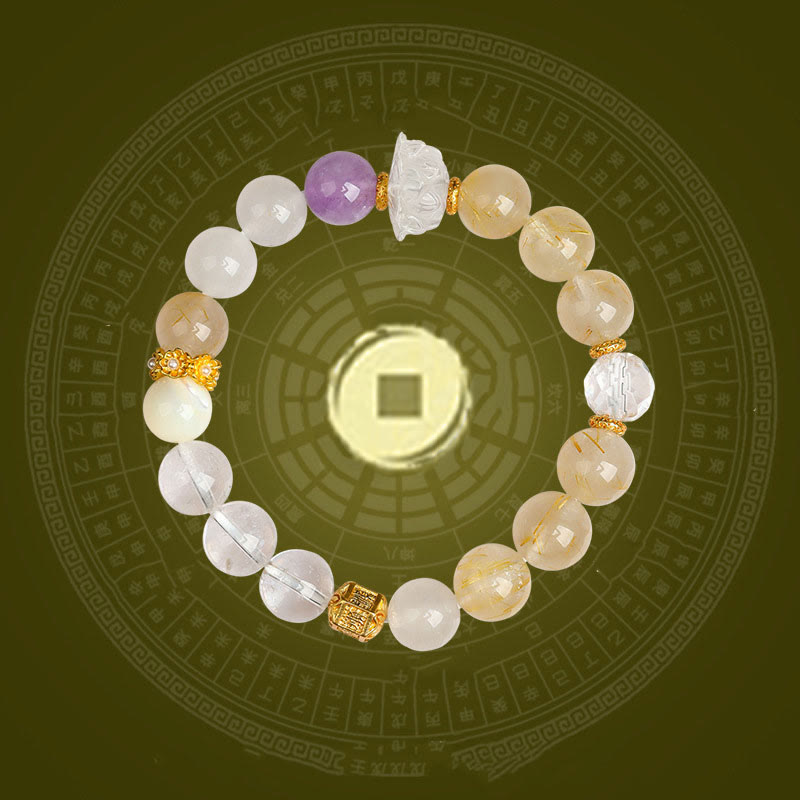 Buddha Stones Pięć Elementów Różnorodny Agat Kryształ Zielony Fantom Rutilated Kwarc Zielony Agat Winogronowy Malachit Bransoletka Szczęścia - image 11