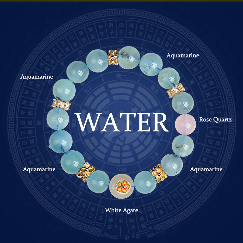 Buddha Stones Pięć Elementów Różnorodny Agat Kryształ Zielony Fantom Rutilated Kwarc Zielony Agat Winogronowy Malachit Bransoletka Szczęścia - Woda (obwód nadgarstka: 14-16 cm) - image 12