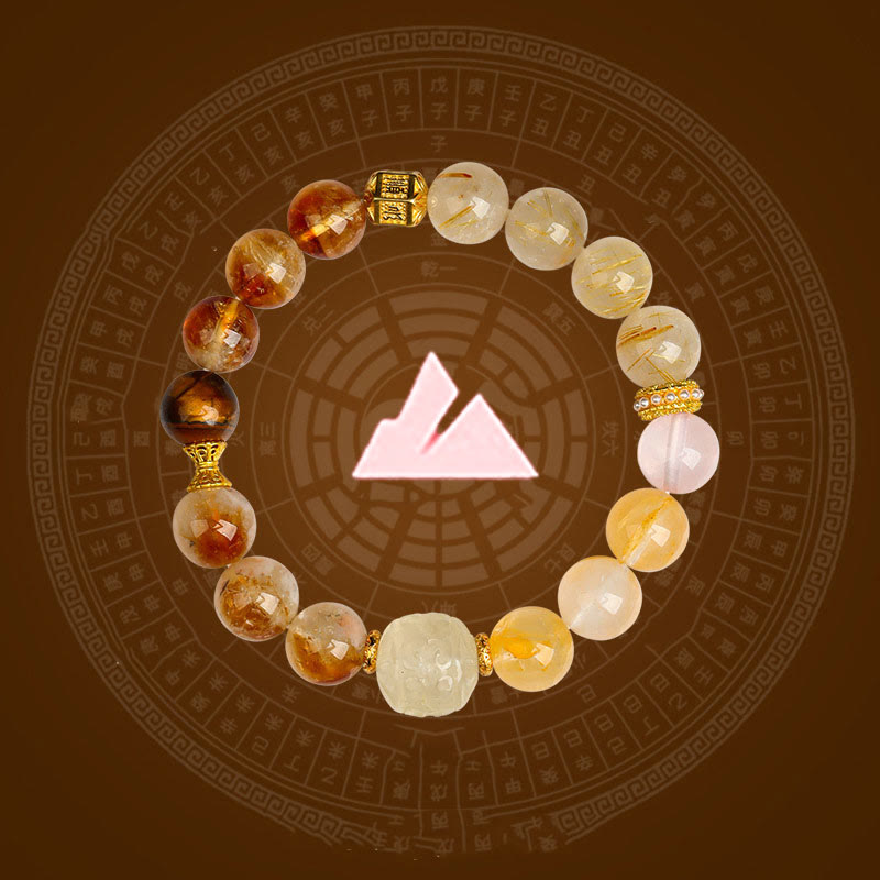Buddha Stones Pięć Elementów Różnorodny Agat Kryształ Zielony Fantom Rutilated Kwarc Zielony Agat Winogronowy Malachit Bransoletka Szczęścia