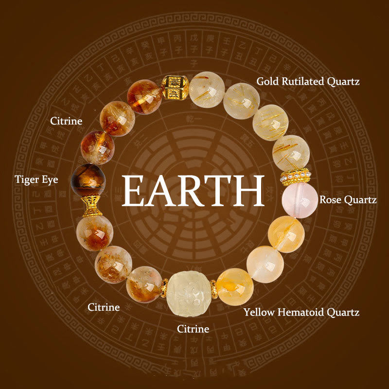 Buddha Stones Pięć Elementów Różnorodny Agat Kryształ Zielony Fantom Rutilated Kwarc Zielony Agat Winogronowy Malachit Bransoletka Szczęścia - Ziemia (obwód nadgarstka: 14-16 cm) - image 22