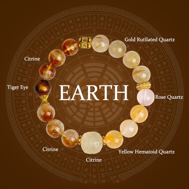 Buddha Stones Pięć Elementów Różnorodny Agat Kryształ Zielony Fantom Rutilated Kwarc Zielony Agat Winogronowy Malachit Bransoletka Szczęścia - Ziemia (obwód nadgarstka: 14-16 cm) - image 22