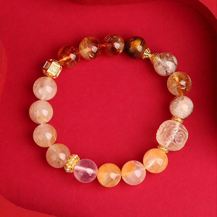 Buddha Stones Pięć Elementów Różnorodny Agat Kryształ Zielony Fantom Rutilated Kwarc Zielony Agat Winogronowy Malachit Bransoletka Szczęścia - image 25