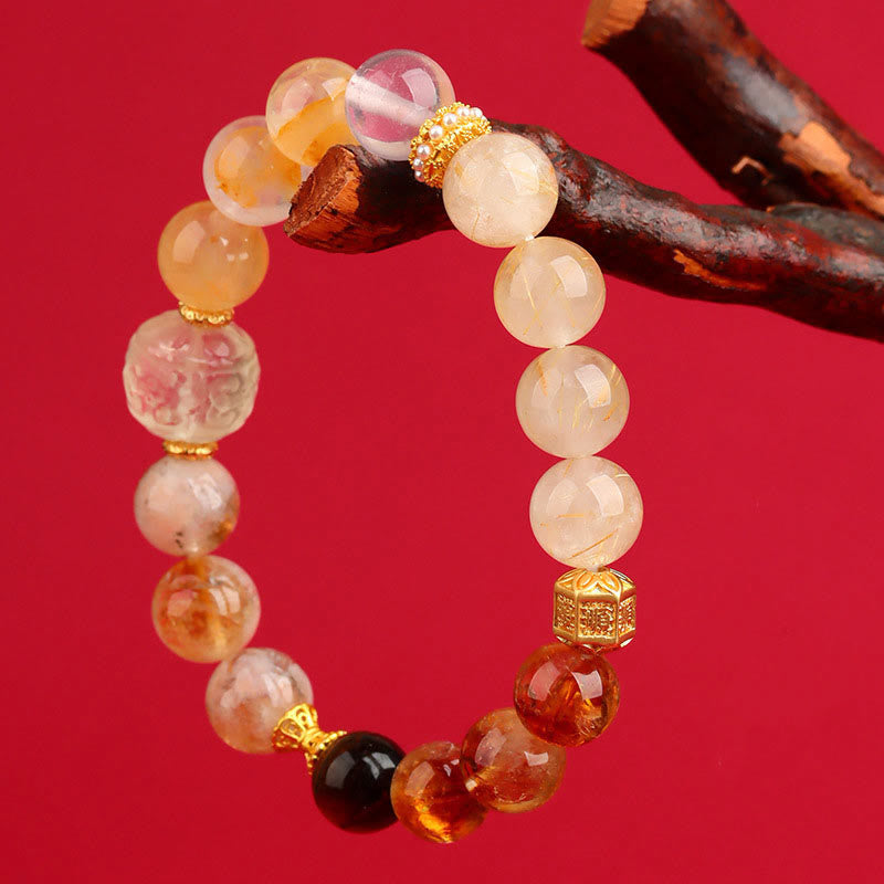 Buddha Stones Pięć Elementów Różnorodny Agat Kryształ Zielony Fantom Rutilated Kwarc Zielony Agat Winogronowy Malachit Bransoletka Szczęścia - image 24