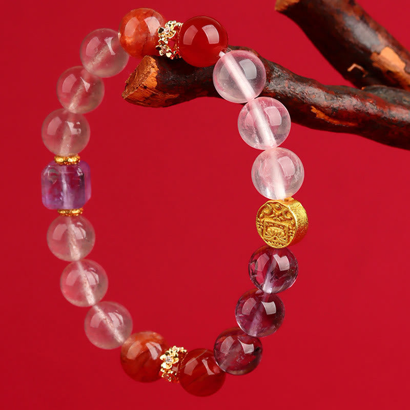 Buddha Stones Pięć Elementów Różnorodny Agat Kryształ Zielony Fantom Rutilated Kwarc Zielony Agat Winogronowy Malachit Bransoletka Szczęścia