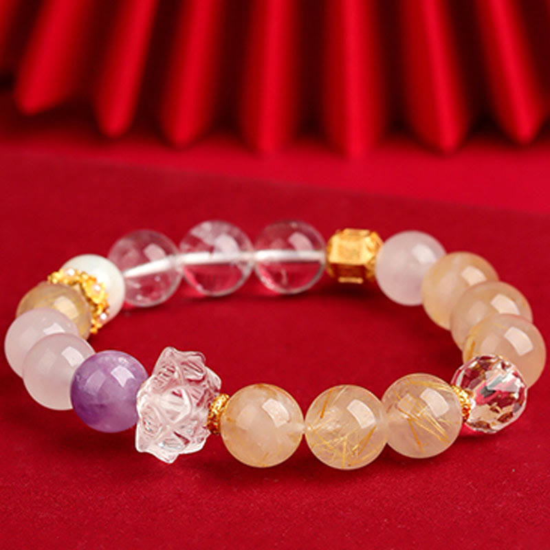 Buddha Stones Pięć Elementów Różnorodny Agat Kryształ Zielony Fantom Rutilated Kwarc Zielony Agat Winogronowy Malachit Bransoletka Szczęścia - image 21