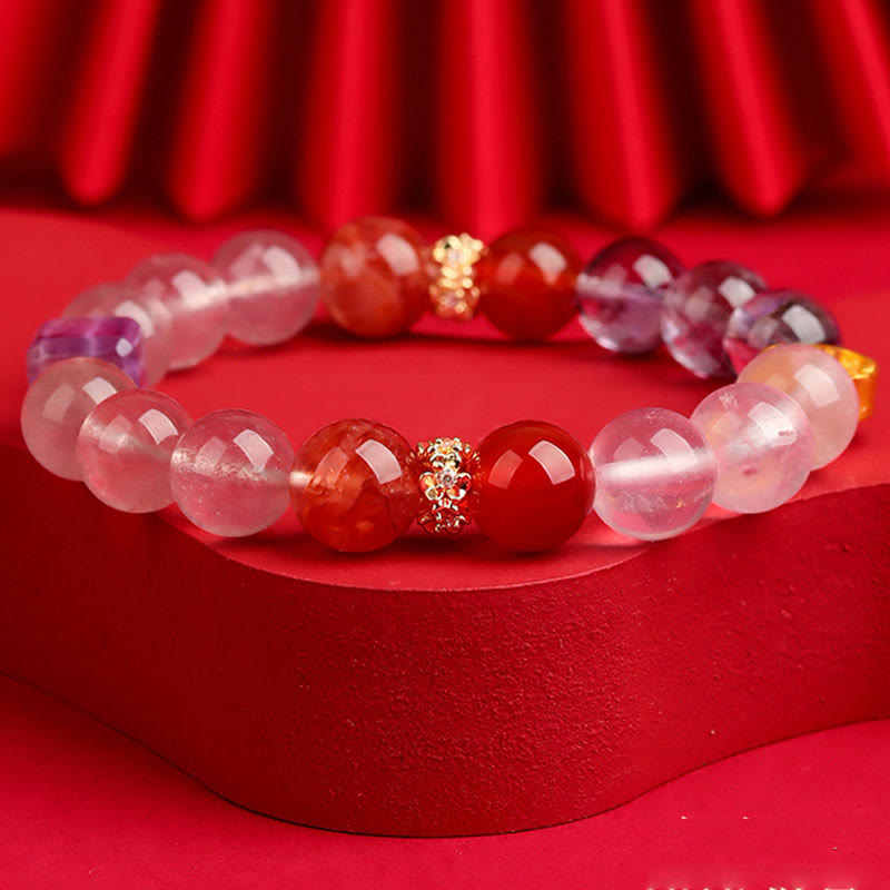 Buddha Stones Pięć Elementów Różnorodny Agat Kryształ Zielony Fantom Rutilated Kwarc Zielony Agat Winogronowy Malachit Bransoletka Szczęścia - image 19