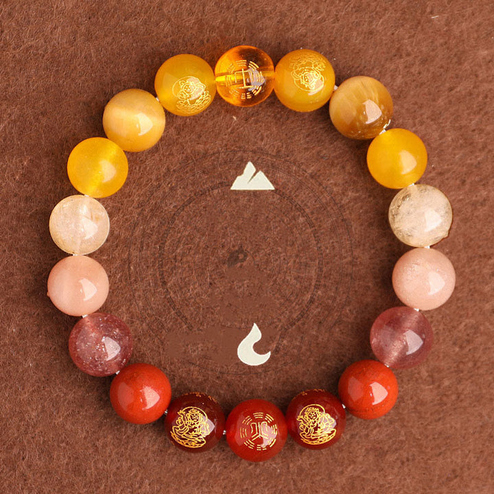 Buddha Stones Pięć Elementów Różnorodny Agat Kryształ Południowy Czerwony Agat Truskawka Kwarc Kamień Słoneczny Cytryn Bransoletka Szczęścia