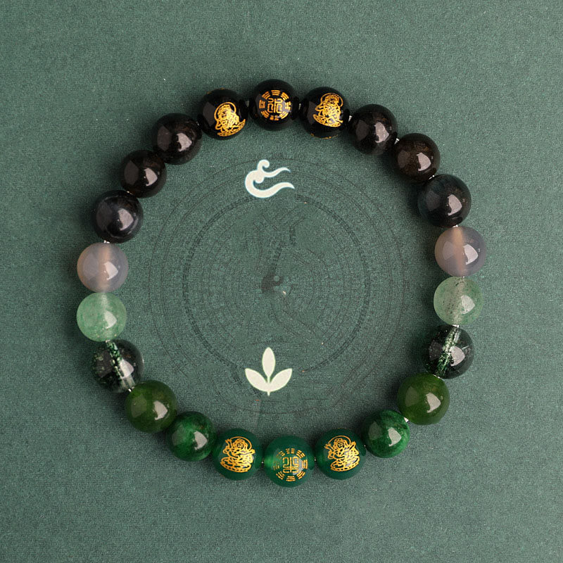 Buddha Stones Pięć Elementów Różnorodny Agat Kryształ Południowy Czerwony Agat Truskawka Kwarc Kamień Słoneczny Cytryn Bransoletka Szczęścia