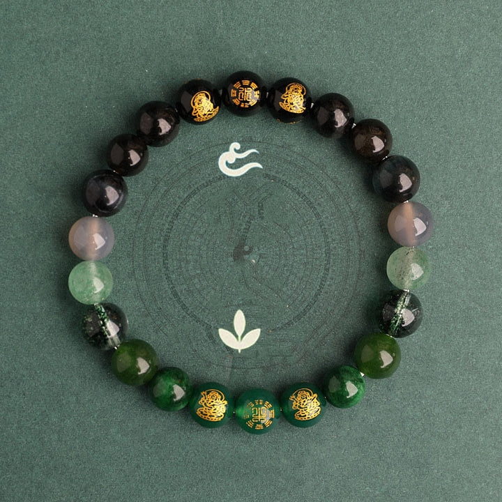Buddha Stones Pięć Elementów Różnorodny Agat Kryształ Południowy Czerwony Agat Truskawka Kwarc Kamień Słoneczny Cytryn Bransoletka Szczęścia