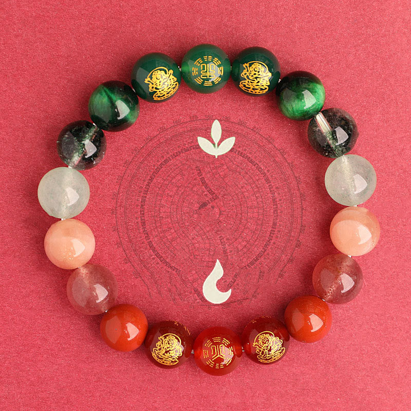 Buddha Stones Pięć Elementów Różnorodny Agat Kryształ Południowy Czerwony Agat Truskawka Kwarc Kamień Słoneczny Cytryn Bransoletka Szczęścia