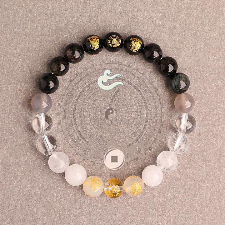 Buddha Stones Pięć Elementów Różnorodny Agat Kryształ Południowy Czerwony Agat Truskawka Kwarc Kamień Słoneczny Cytryn Bransoletka Szczęścia