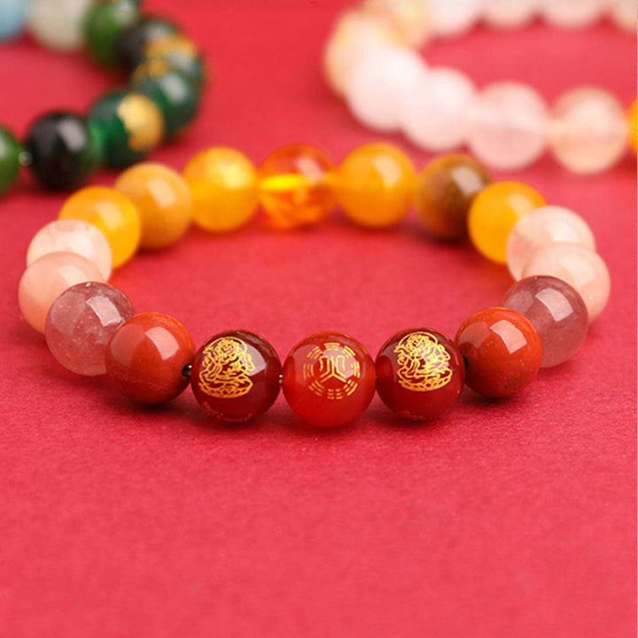Buddha Stones Pięć Elementów Różnorodny Agat Kryształ Południowy Czerwony Agat Truskawka Kwarc Kamień Słoneczny Cytryn Bransoletka Szczęścia