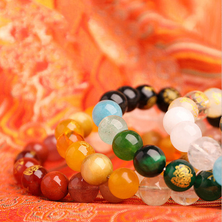Buddha Stones Pięć Elementów Różnorodny Agat Kryształ Południowy Czerwony Agat Truskawka Kwarc Kamień Słoneczny Cytryn Bransoletka Szczęścia