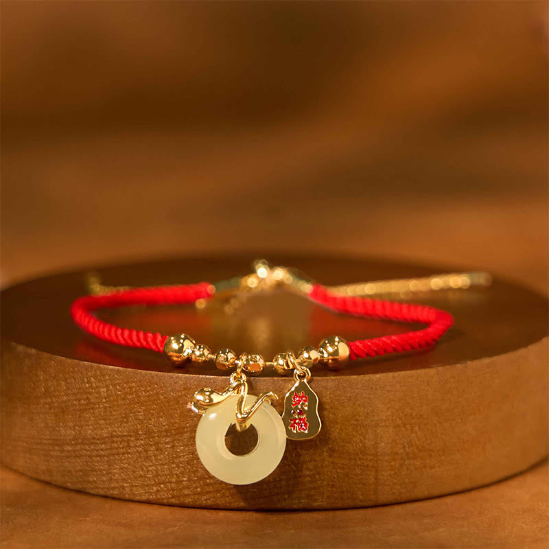 Buddha Stones Miedziane Złoto Jadeit Klamra Pokoju Fu Charakter Rok Węża Czerwona Bransoletka Szczęścia - Czerwona klamra Peace Buckle (obwód nadgarstka: 14-17 cm) - image 0