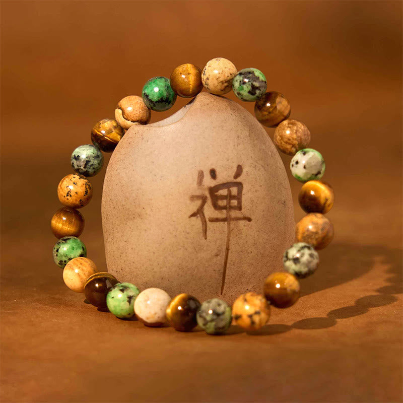 Buddha Stones Naturalny Obraz Jaspis Turkus Tygrysie Oko Mieszanka i Dopasowywanie Koralików Bransoletka Ochronna