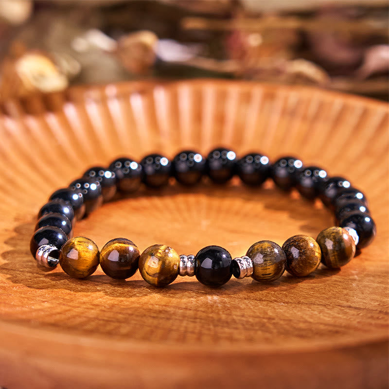 Buddha Stones 2 szt. Hematyt Tygrysie Oko Niebieskie Tygrysie Oko Potężny Zestaw Bransoletek