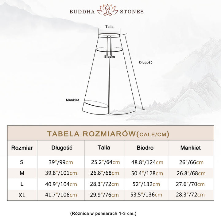 Buddha Stones Luźne Bawełniane Spodnie Z Szerokimi Nogawkami Ze Ściągaczem Do Jogi I Tańca Z Kieszeniami - image 5