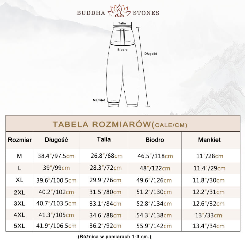Spodnie haremowe męskie ze ściągaczem i kieszeniami, z bawełny i lnu z Buddha Stones