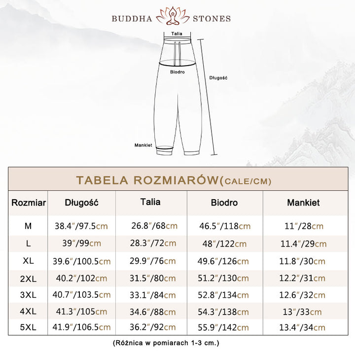 Spodnie haremowe męskie ze ściągaczem i kieszeniami, z bawełny i lnu z Buddha Stones