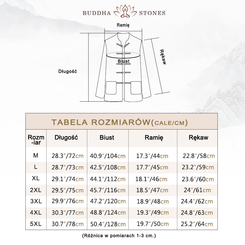 Koszula męska z długim rękawem Buddha Stones Tang z żabim guzikiem i kieszenią, stójką i wygodnym lnianym kołnierzem - image 5