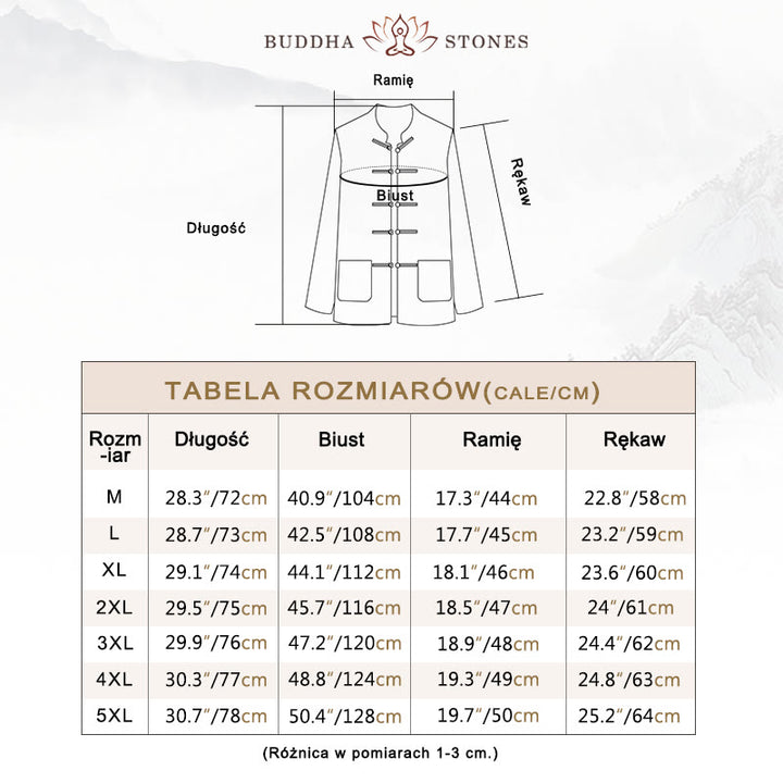 Koszula męska z długim rękawem Buddha Stones Tang z żabim guzikiem i kieszenią, stójką i wygodnym lnianym kołnierzem - image 5