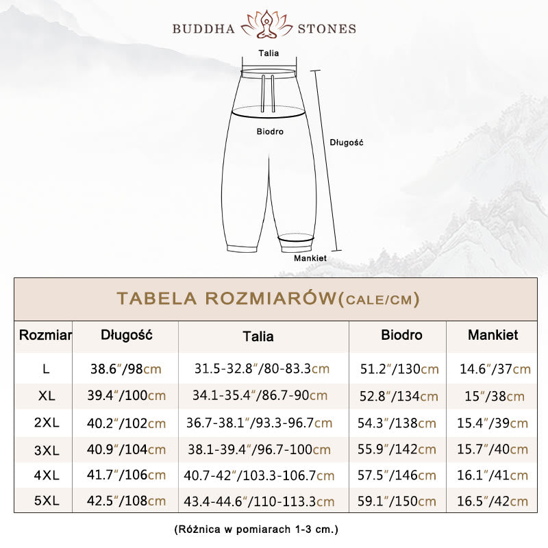 Spodnie haremowe męskie z bawełny Buddha Stones Casual Simple Drawstring z kieszeniami