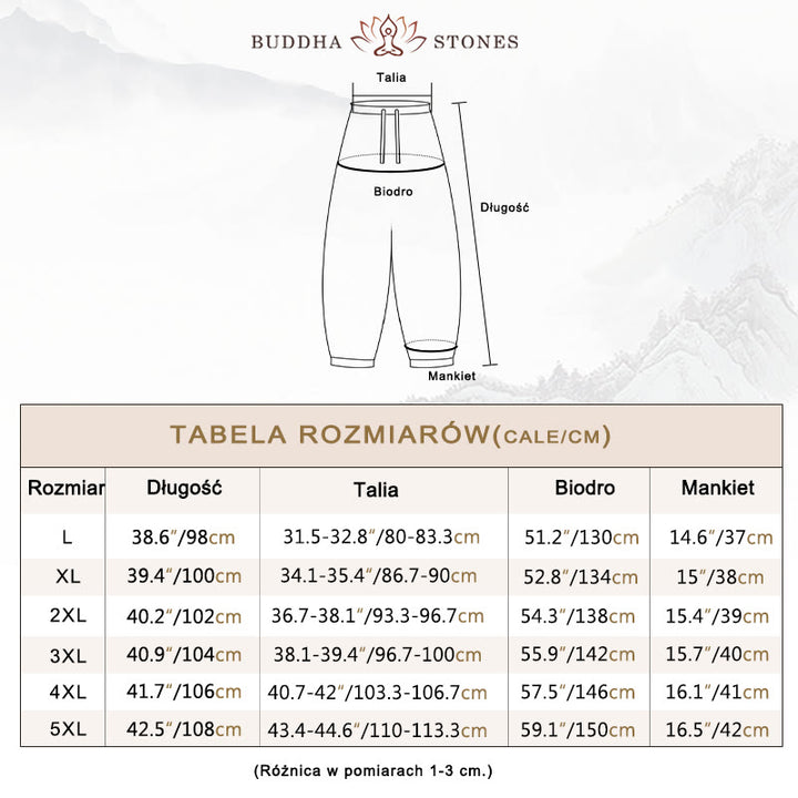 Spodnie haremowe męskie z bawełny Buddha Stones Casual Simple Drawstring z kieszeniami