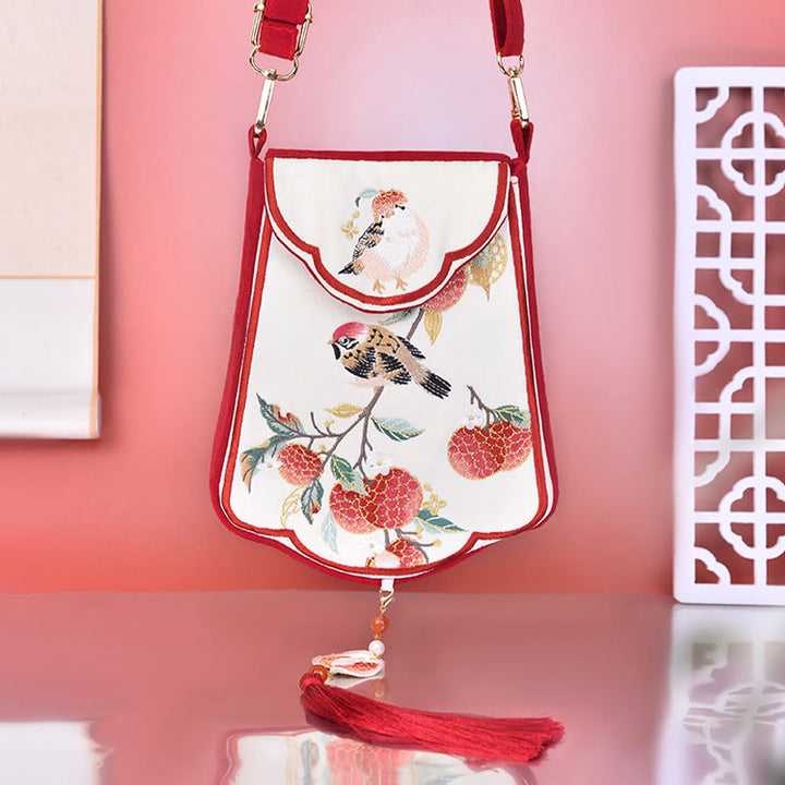 Buddha Stones Sroka Liczi Haftowana Torba Na Ramię Torba Crossbody