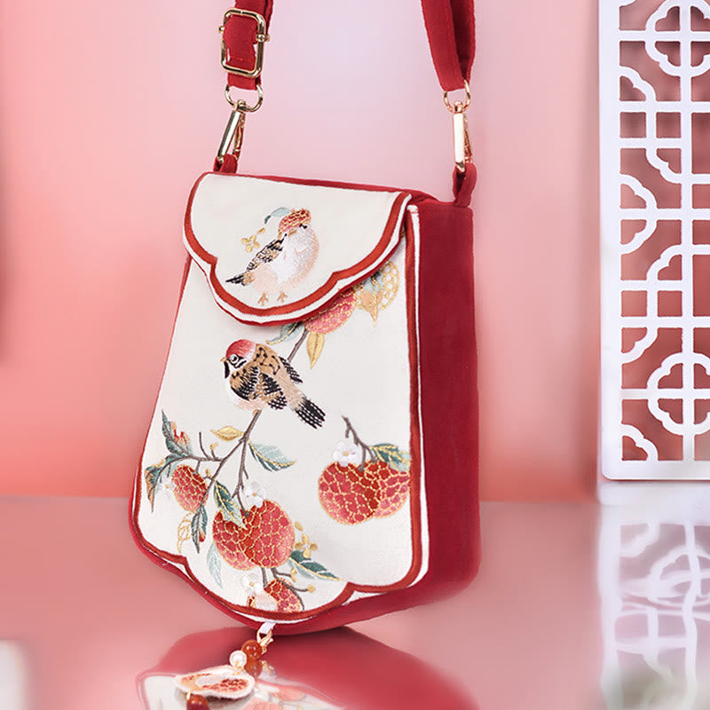 Buddha Stones Sroka Liczi Haftowana Torba Na Ramię Torba Crossbody