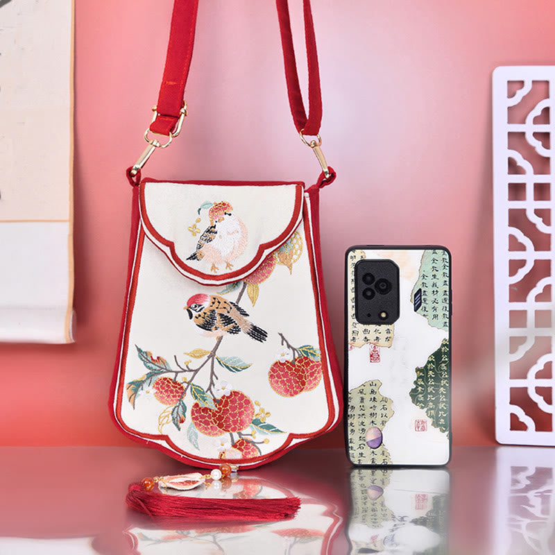 Buddha Stones Sroka Liczi Haftowana Torba Na Ramię Torba Crossbody