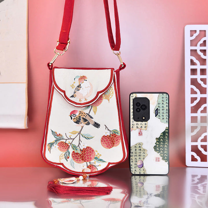 Buddha Stones Sroka Liczi Haftowana Torba Na Ramię Torba Crossbody