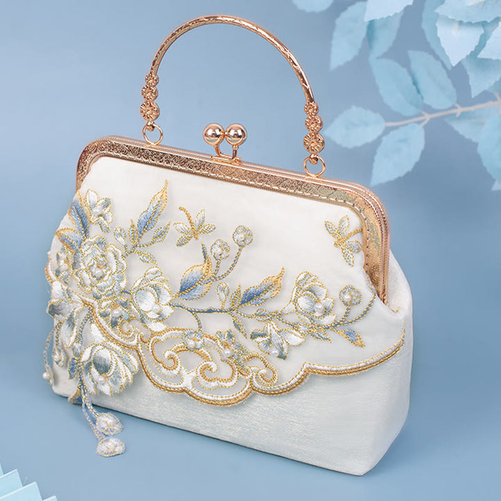 Buddha Stones Kwiaty Jaśminu Haft Perłowy Łańcuch Torba Crossbody Torebki