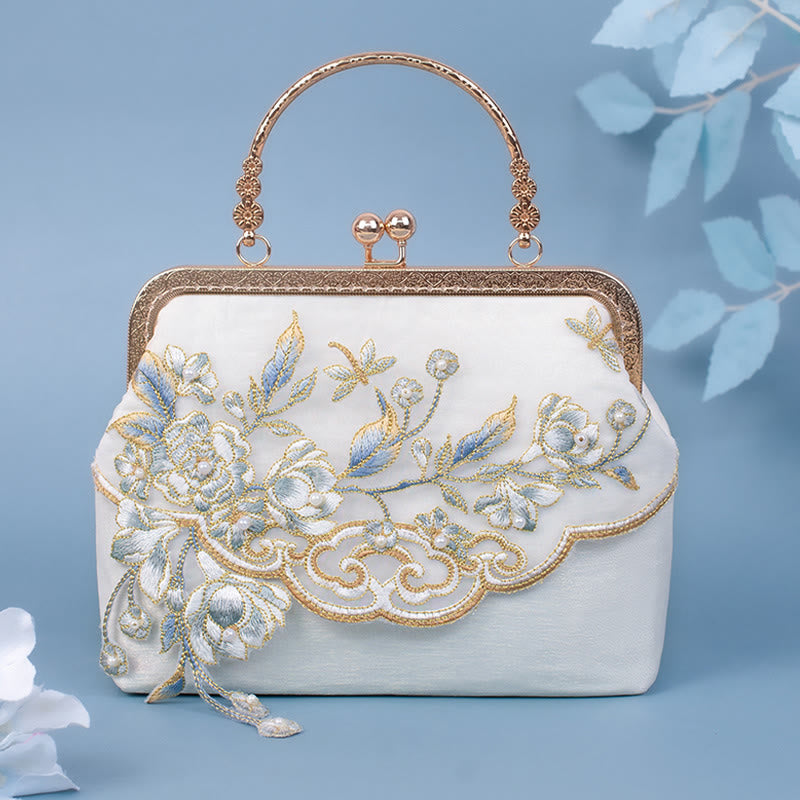 Buddha Stones Kwiaty Jaśminu Haft Perłowy Łańcuch Torba Crossbody Torebki