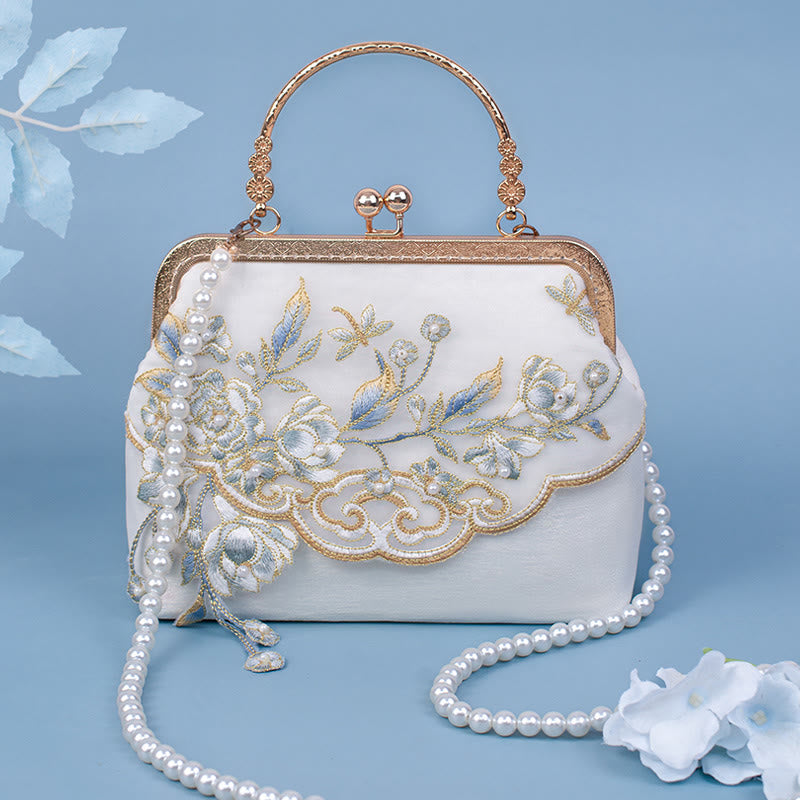 Buddha Stones Kwiaty Jaśminu Haft Perłowy Łańcuch Torba Crossbody Torebki