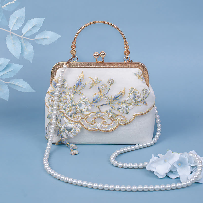 Buddha Stones Kwiaty Jaśminu Haft Perłowy Łańcuch Torba Crossbody Torebki