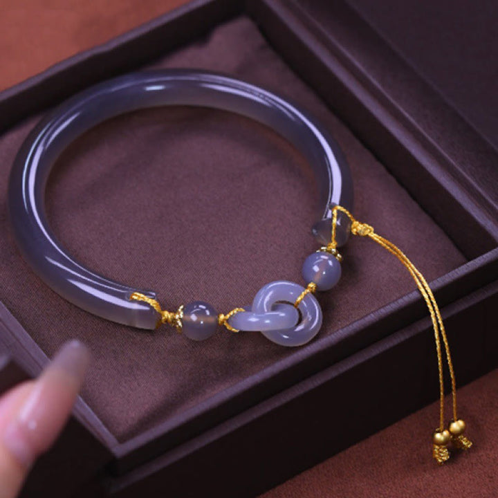 Buddha Stones Szary Agat Miedziany Hak Pokój Mankiet Pół Bransoletka Bangle