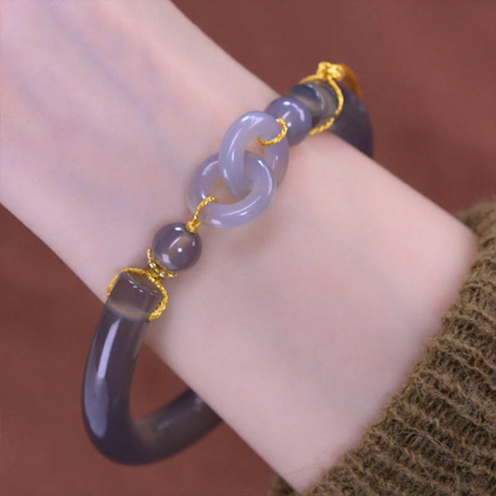 Buddha Stones Szary Agat Miedziany Hak Pokój Mankiet Pół Bransoletka Bangle