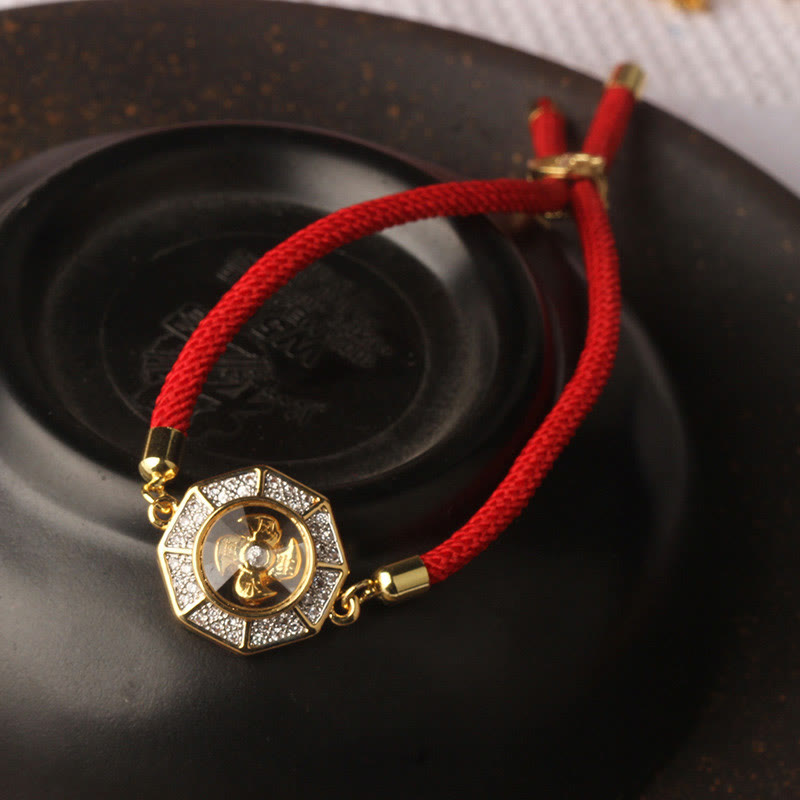 Buddha Stones Mosiądz Obrotowy Wiatrak Feng Sheng Shui Qi Czerwony Sznur Wiara Pleciona Bransoletka