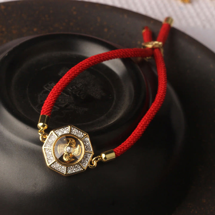Buddha Stones Mosiądz Obrotowy Wiatrak Feng Sheng Shui Qi Czerwony Sznur Wiara Pleciona Bransoletka