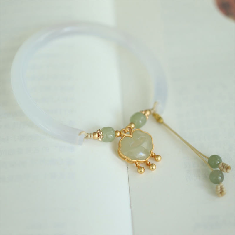 Buddha Stones Chalcedon Hetian Jade 925 Srebro Sterlingowe Pomyślna Chmura Ruyi Lock Harmony Mankiet Pół Bransoletka Bangle