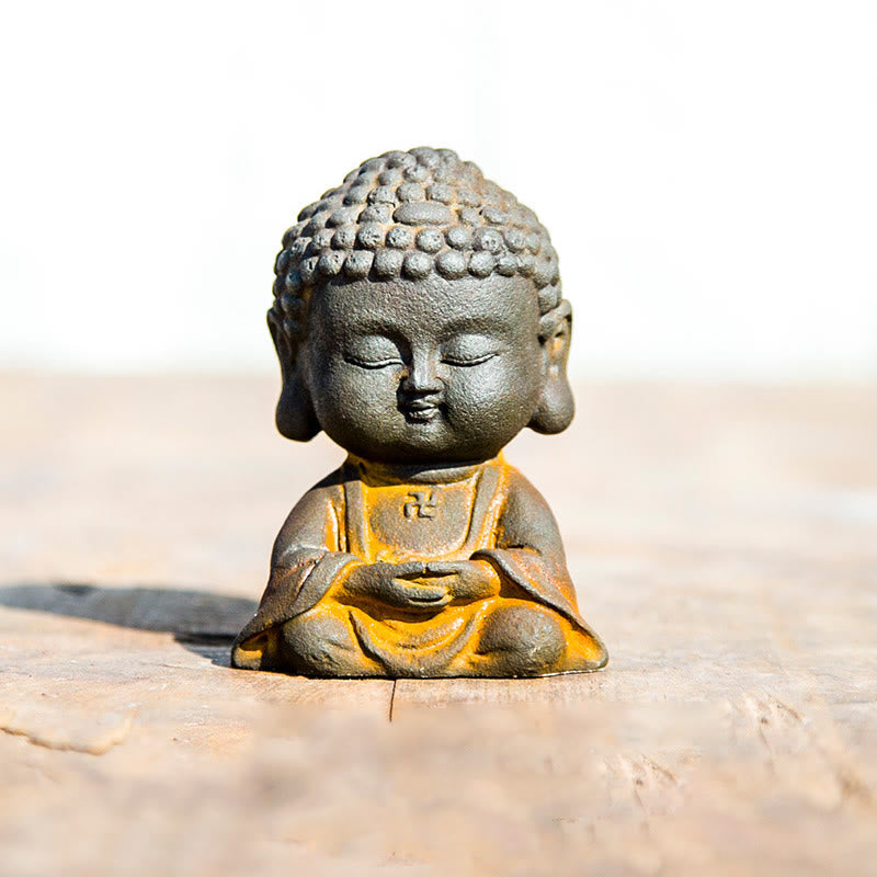 Buddha Stones Mały Medytujący Budda Żelazo Proszek Rdza Odlew Żywicy Statua Dekoracja Domu - Budda Medytacyjny 9*6,4*5,2 cm - image 7